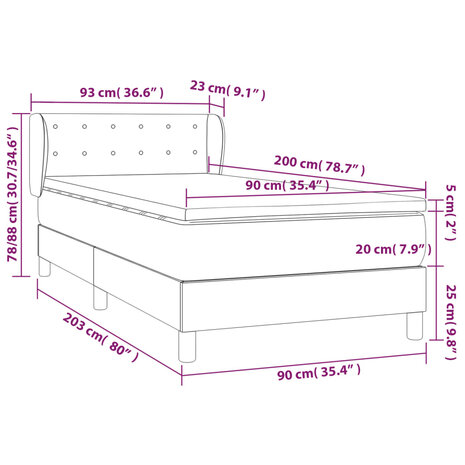 Boxspring met matras fluweel donkerblauw 90x200 cm 7