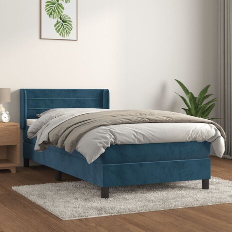 Boxspring met matras fluweel donkerblauw 80x200 cm 1