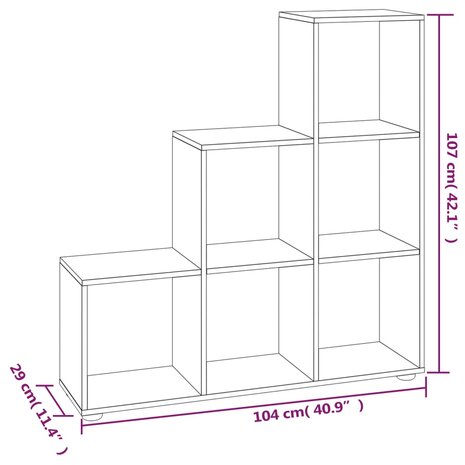 Boekenkast trapvormig 107 cm bewerkt hout bruin eikenkleur 7