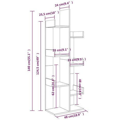 Boekenkast 48x25,5x140 cm bewerkt hout grijs sonoma eikenkleur 6