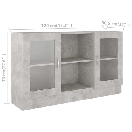 Vitrinekast 120x30,5x70 cm bewerkt hout betongrijs 8