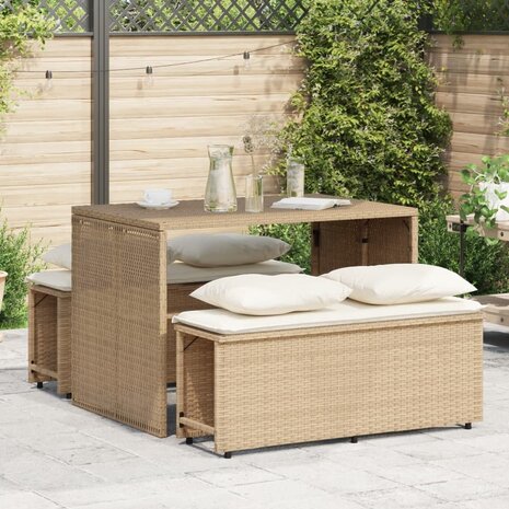 3-delige Tuinset met kussens poly rattan beige 1