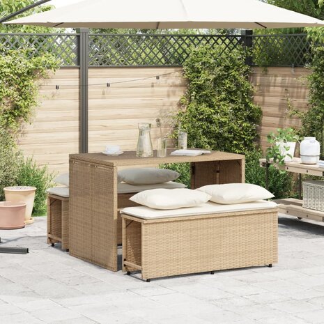 3-delige Tuinset met kussens poly rattan beige 3