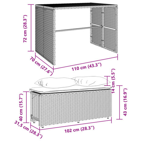 3-delige Tuinset met kussens poly rattan beige 11