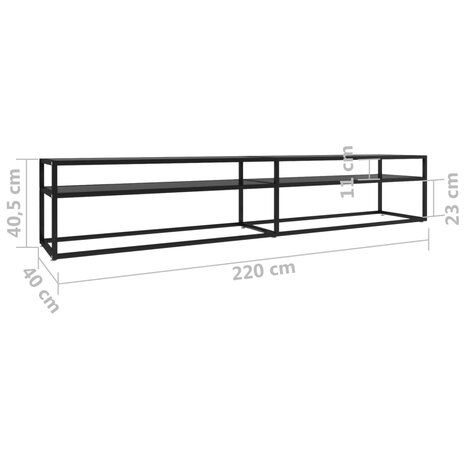 Tv-meubel 220x40x40,5 cm gehard glas zwart 6