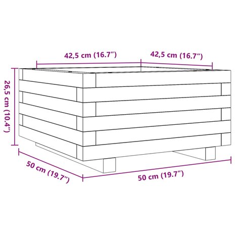 Plantenbak 50x50x26,5 cm massief grenenhout wasbruin 10