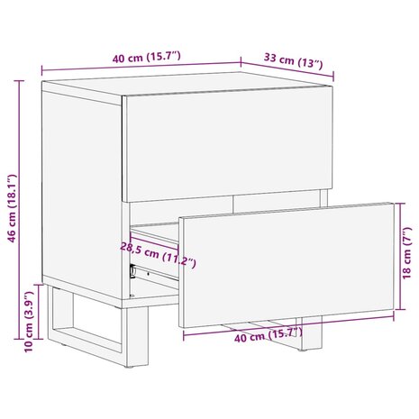 Nachtkastjes 2 st 40x33x46 cm massief mangohout 11