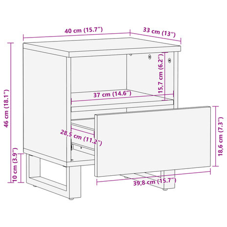 Nachtkastjes 2 st 40x33x46 cm massief mangohout 11