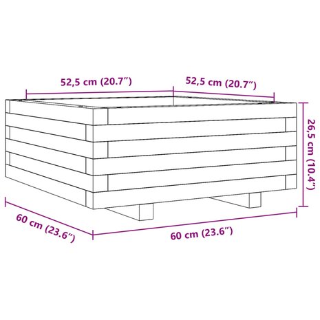 Plantenbak 60x60x26,5 cm massief grenenhout 10