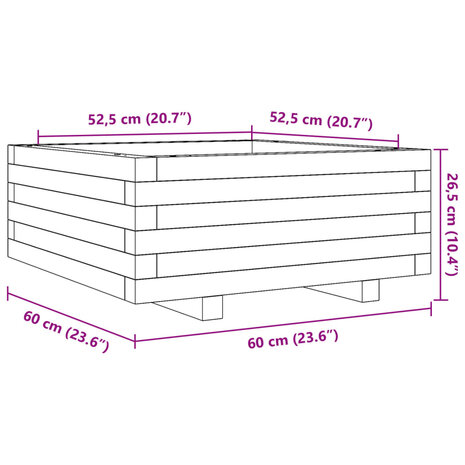 Plantenbak 60x60x26,5 cm massief grenenhout wit 10