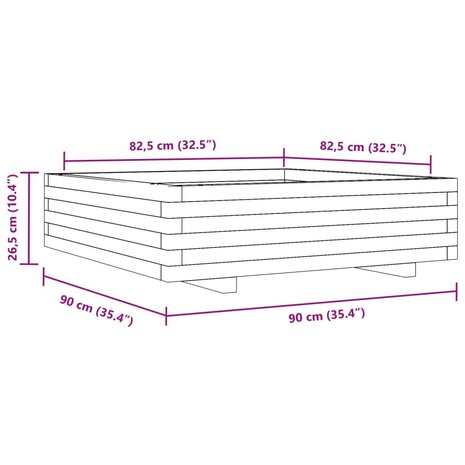 Plantenbak 90x90x26,5 cm massief grenenhout 10