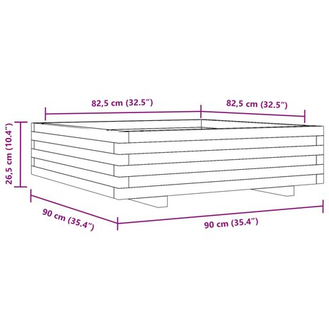 Plantenbak 90x90x26,5 cm massief grenenhout wasbruin 10