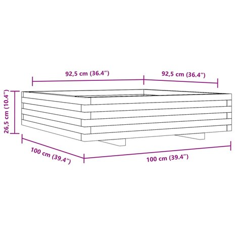 Plantenbak 100x100x26,5 cm massief grenenhout 10