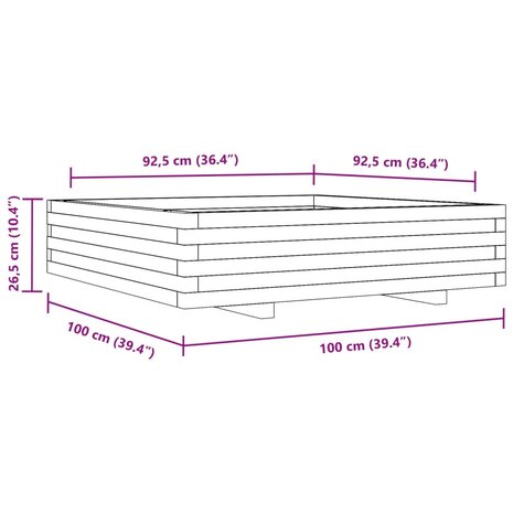 Plantenbak 100x100x26,5 cm massief grenenhout wit 10