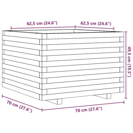 Plantenbak 70x70x49,5 cm massief grenenhout 10