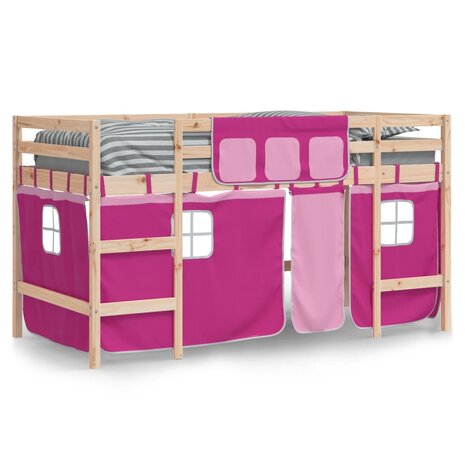 Kinderhoogslaper met gordijnen 80x200 cm grenenhout roze 3