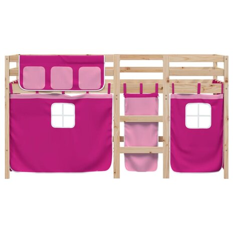 Kinderhoogslaper met gordijnen 80x200 cm grenenhout roze 4