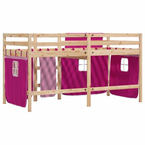 Kinderhoogslaper met gordijnen 80x200 cm grenenhout roze 6