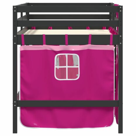 Kinderhoogslaper met gordijnen 80x200 cm grenenhout roze 5