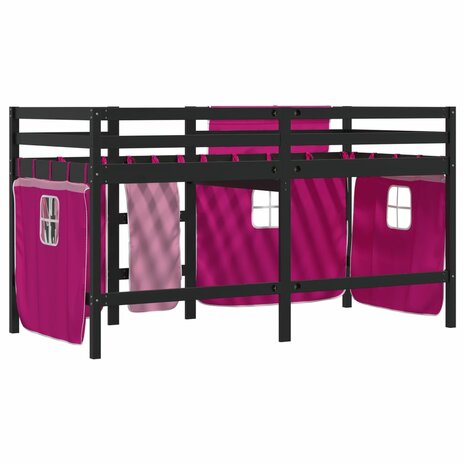 Kinderhoogslaper met gordijnen 80x200 cm grenenhout roze 6