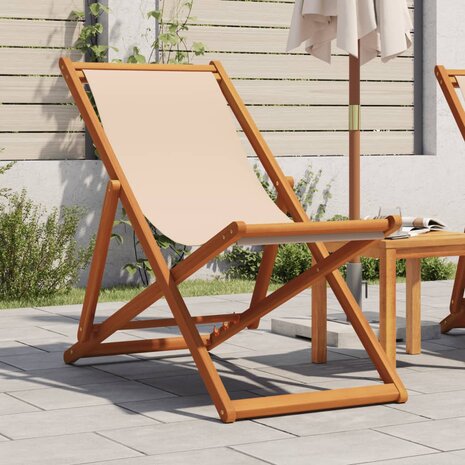 Strandstoel inklapbaar massief eucalyptushout en stof beige 1