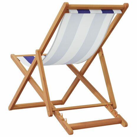 Strandstoel inklapbaar eucalyptushout en stof blauw en wit 6