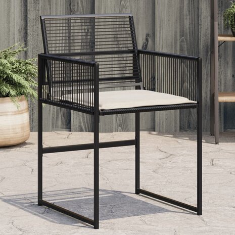 Tuinstoelen 4 st met kussens poly rattan zwart 1