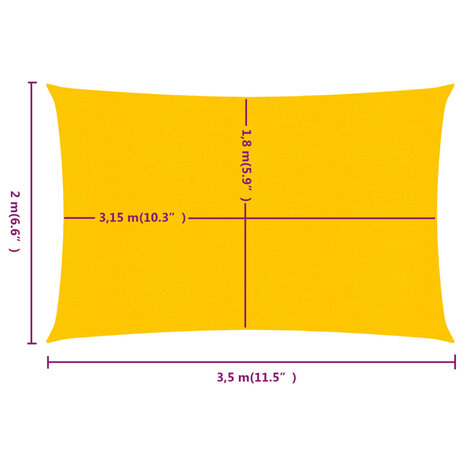 Zonnezeil 160 g/m² rechthoekig 2x3,5 m HDPE geel 6