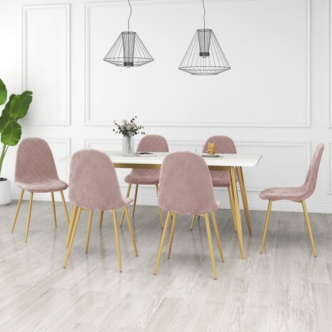 Eetkamerstoelen 6 st fluweel roze 1