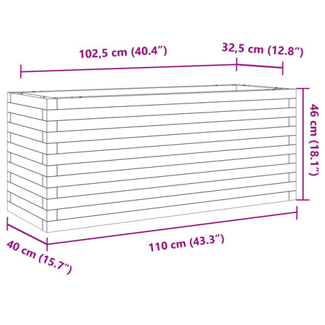 Plantenbak 110x40x46 cm massief grenenhout wit 10