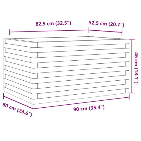 Plantenbak 90x60x46 cm massief grenenhout wit 10