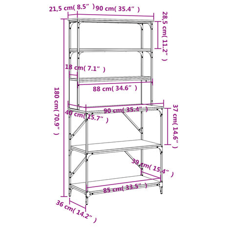 Bakkersrek 6-laags 90x40x180 cm bewerkt hout zwart 9