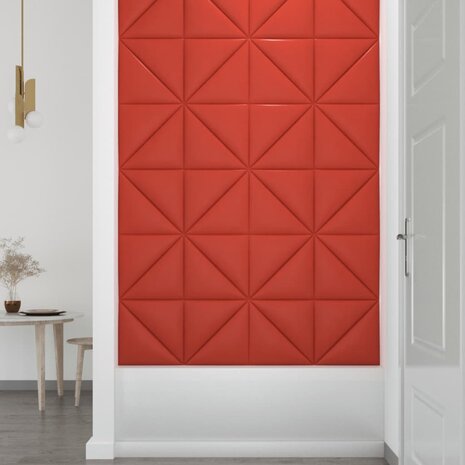 Wandpanelen 12 st 0,54 m² 30x30 cm kunstleer rood 7