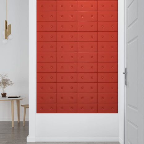 Wandpanelen 12 st 0,54 m² 30x15 cm kunstleer rood 4