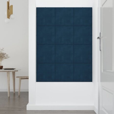 Wandpanelen 12 st 1,08 m² 30x30 cm fluweel blauw 6