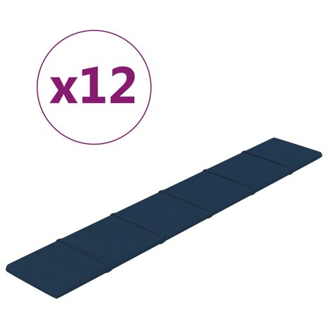 Wandpanelen 12 st 1,62 m² 90x15 cm fluweel blauw 2