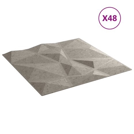 48 st Wandpanelen diamant 12 m² 50x50 cm XPS betongrijs 3