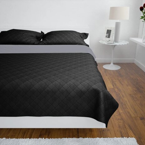 Bedsprei gewatteerd dubbelzijdig 170x210 cm zwart/grijs 3