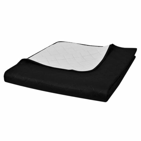 Bedsprei gewatteerd dubbelzijdig 170x210 cm zwart/wit 1