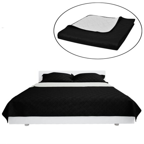 Bedsprei gewatteerd dubbelzijdig 170x210 cm zwart/wit 2