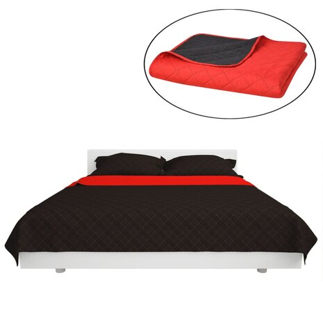 Dubbelzijdige quilt bedsprei rood en zwart 230x260 cm 2