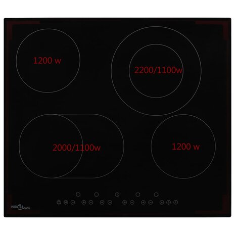 Keramische kookplaat met 4 kookzones aanraakbediening 6600 W 2