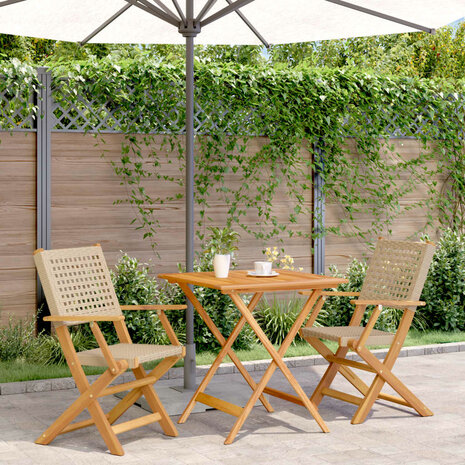 3-delige Bistroset poly rattan en massief hout beige 1