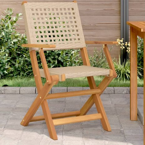 Tuinstoelen 2 st massief acaciahout en poly rattan beige 1