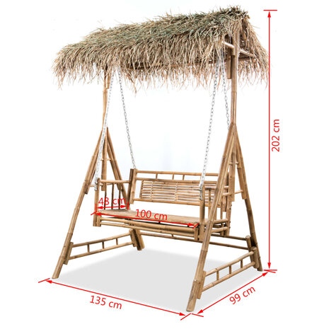 Schommelbank met palmbladeren 2-zits 202 cm bamboe 6