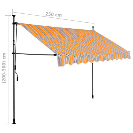 Luifel handmatig uitschuifbaar met LED 250 cm geel en blauw 8