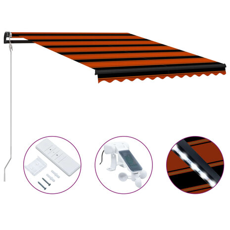 Luifel uittrekbaar met windsensor LED 300x250 cm oranje bruin 1