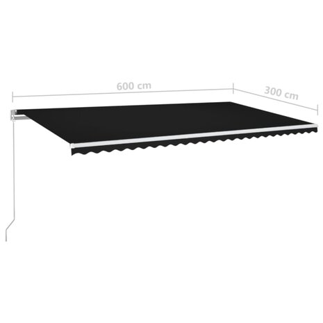 Luifel handmatig uittrekbaar met LED 600x300 cm antracietkleur 7