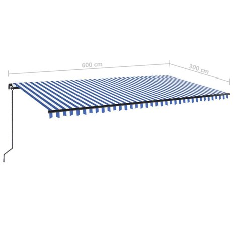 Luifel handmatig uittrekbaar met LED 600x300 cm blauw en wit 7