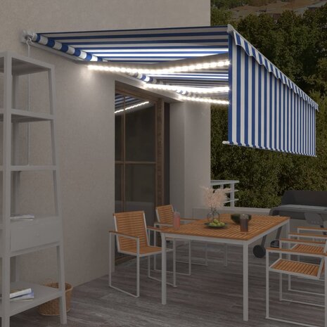 Luifel handmatig uittrekbaar met rolgordijn LED 6x3 m blauw wit 1